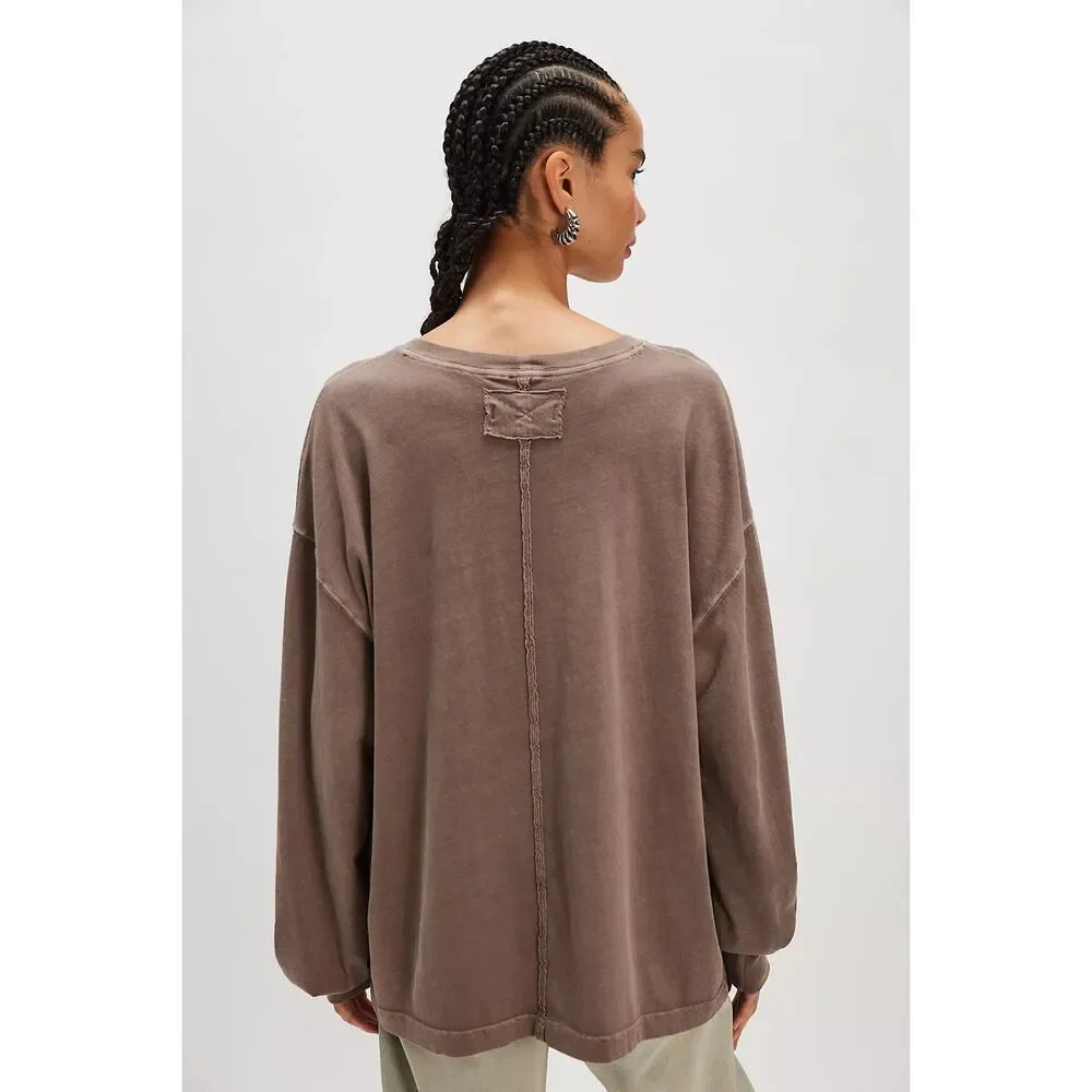 Free people We The Free Perfect Oversized long sleeve Tee mocha S NEW